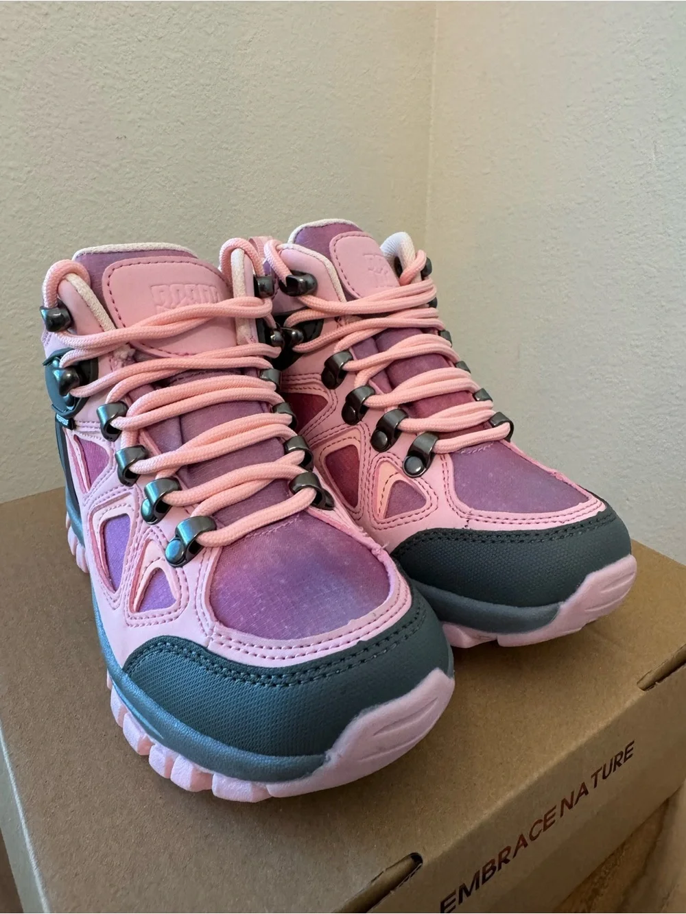 RCORD Kids Hiking Boots Pink Gray Little Kids Size 12 Water Resistant NIB